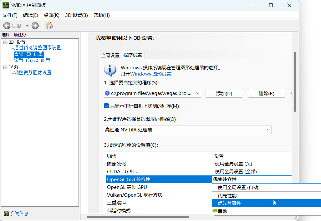 NVIDIA OpenGL GDI 兼容性